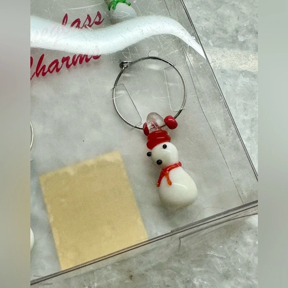 Vintage 2004 Target Christmas Winter Snowman Wine Glass Charms Set of 4